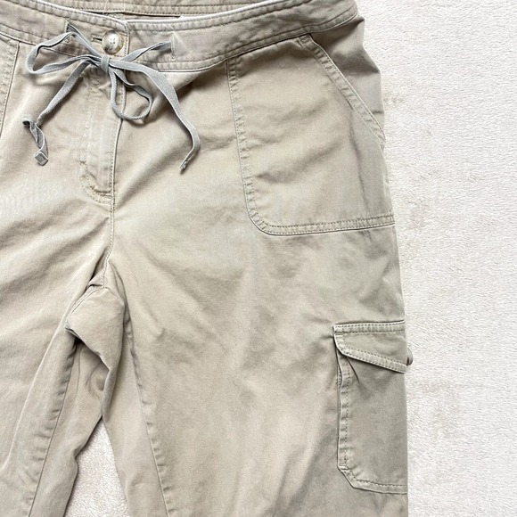 LL Bean Pants Women‎ 12 Beige Chino Cargo Mid Rise Relaxed Wide Leg Twill Safari - Picture 9 of 16
